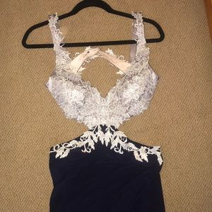 Long Navy Prom Dress w/ Slit